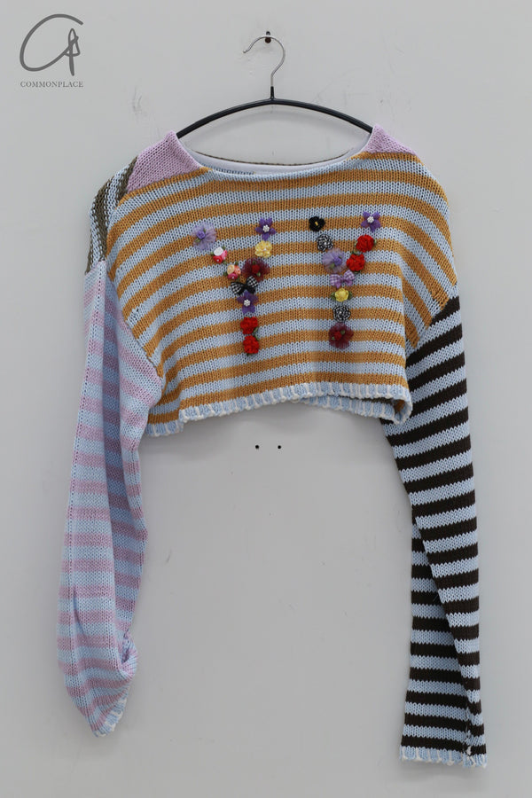 YANYAN KNITS cotton striped short embroidered pullover YYK-YYW24-0131-PS color block